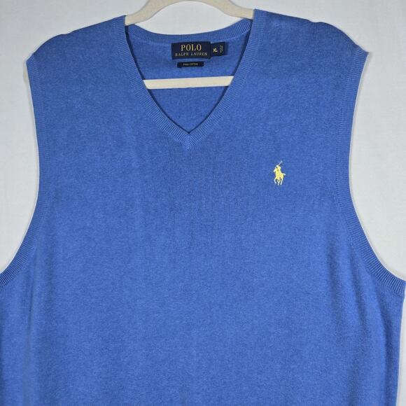 Polo Ralph Lauren Sweater Vest Mens XL Blue Pima Cotton V Neck Knit Pullover - Picture 2 of 10